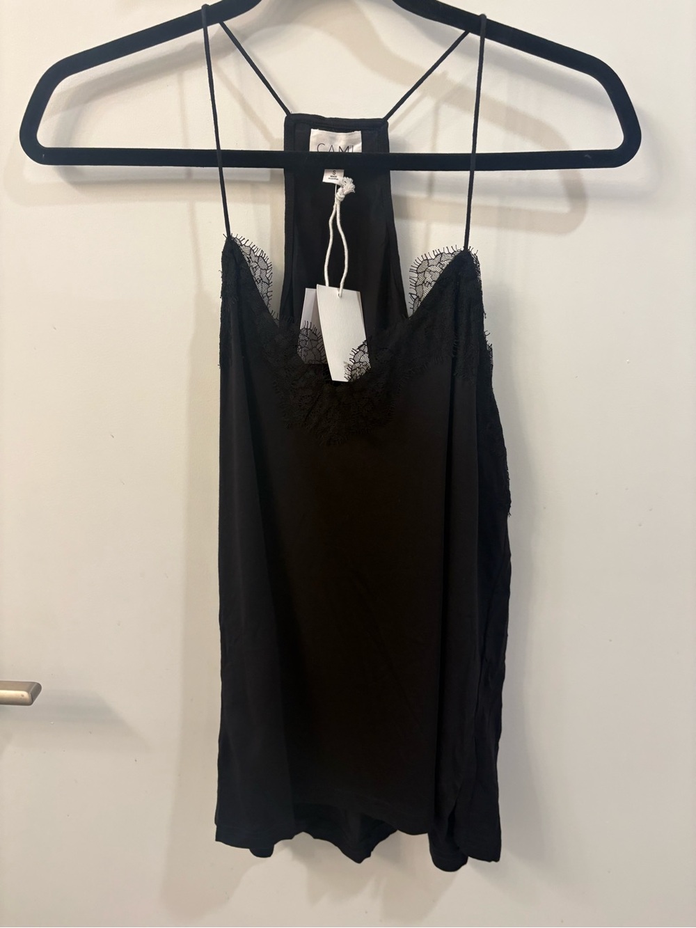 Cami NYC Black Racer Jersey Lace Camisole Sz S NWT